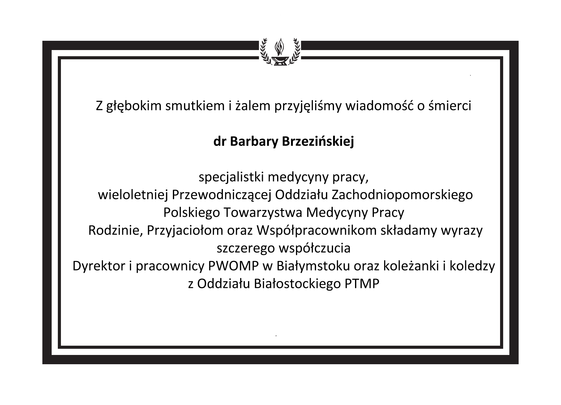 Nekrolog Śp. dr Barbary Brzezińskiej