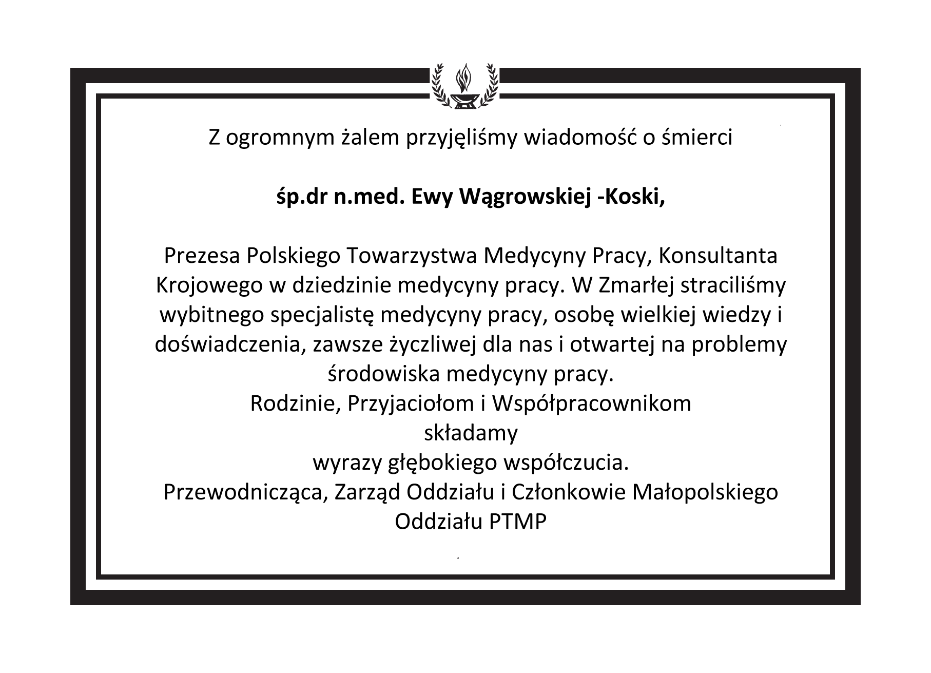 Nekrolog Śp. dr n. med. Ewa Wągrowska-Koski